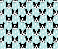 Colorful Fabrics Digitally Printed By Spoonflower Boston Terrier And Dog Biscuits On Blue Background Blue Backgrounds Boston Terrier Dog Biscuits