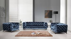 It consists of sofa and 2 arm chairs. Divani Casa Delilah Modern Blue Fabric Sofa Set