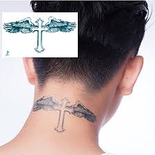 Cute back of the neck tattoos for girls, neck tattoo pictures and names for men and small tattoo ideas for inspiration when you're looking for a new it is definitely nice to have neck tattoos because they really show up whatever you're wearing. Amazon Com Yeeech Temporary Tattoos For Men Waterproof Long Lasting Neck Beckham Design Cross Blessed Wings America Tribal Religious 4 Sheets Beauty
