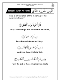 The night, the sorcerers, enviers, etc. Grade 1 Islamic Studies Worksheet 7 5 Tafseer Surah Al Falaq Part 1