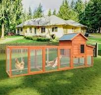 Aukfa 112" Large Chicken Coop Wood Chicken Run Cage w/ Nest Box Waterproof  Roof & UV Panel for Outdoor, Backyard, Gray