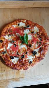 Homemade Garden Basil Tomato And Olive Pizza Food Olive Pizza Street Food