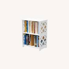 How many inches between bookcase shelves? Modern 2 Shelf White Wood Bookcase For Kids Aptdeco