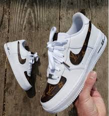 Custom Designed Lv X Nike Af1 Sneakers Custom Order By Customer Made With Lv Leather C Louis Vuitton Shoes Sneakers Louis Vuitton Sneakers Luis Vuitton Shoes