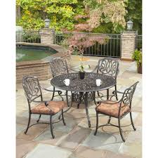 Homestyles Floral Blossom Round 5 Piece Patio Dining Set With Burnt Sierra Leaf Cushions Patio House Styles Pergola Pictures