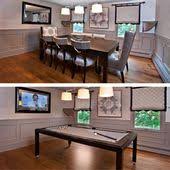 Dining Room Table Converts To Pool Table And Tv Is Behind Mirror Genius Also You Can Order Fel Pool Table Dining Table Pool Table Room Dining Room Remodel