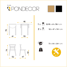 Conjunto de cocina EVA mesa y 2 sillas roble. Patas lacadas en negro. CMC