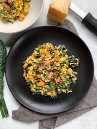 Cauliflower And Butternut Squash Risotto W Bacon Kale Dailywaffle