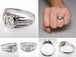 Vintage Mens Diamond Wedding Band Ring 18k White Gold Mens Diamond Wedding Bands Wide Diamond Wedding Bands Diamond Wedding Bands