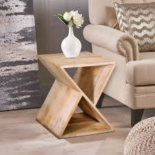 Handcrafted Mango Wood Z Shaped End Table With Open Bottom Shelf Brown In 2020 Side Table Wood End Tables With Storage Decor