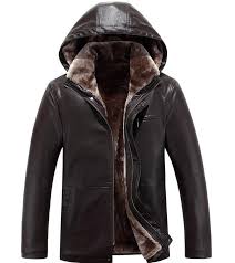 Vogue Mens Leather Hooded Parka Jacket Fur Lining Winter Warm Coats Stand Collar Ebay Faux Leather Jacket Men Leather Jacket With Hood Leather Jacket Men