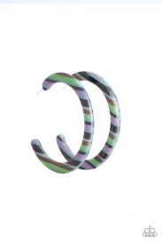 Black And White Acrylic Bracelet Paparazzi Paparazzi Haute Blooded Green Striped Pattern Acrylic Hoop Earrings In 2020 Green Earrings Paparazzi Accessories Paparazzi