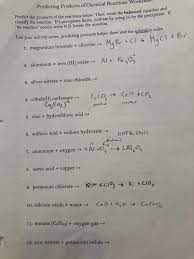 Solved Predicting Products Of Chemical Reactions Workshee Chegg Com
