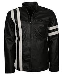 Black And White Striped Leather Jacket Slimfitleatherjackets Black With White Stripes Mens Real Leather Biker Style Jacket M To Fit Chest 42 43 Striped Leather Jacket Jackets Leather Jacket Men