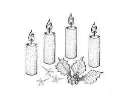 Four Christmas Candles With Holly Twigs And Stars Drawing By Iam Nee