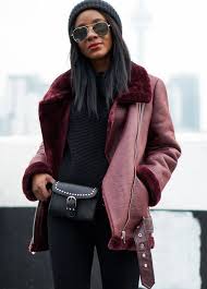 Zara Burgundy Aviator Faux Leather Shearling Fur Collar Biker Jacket Coat S Uk 8 Fashion Clothing Fur Collar Outfit Biker Jacket Outfit Shearling Coat Outfit