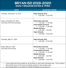 2019 2020 Campus Start End Times Miscellaneous Bryan