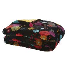 Bureau d'écolier, plateau et caisson en bois avec piètement en métal. Boutis Reversible En Coton Jaune Moutarde Et Noir Motif Floral 100x200 Silvana Maisons Du Monde