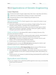 Worksheet 15 3 Applications Of Genetic Engineering