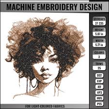 Machine Embroidery Design, Photostitch, Cute Girl Portrait, Natural Hair,  Woman, 6x6 inch