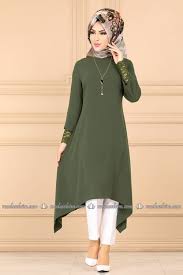 Modaselvim Tunik Kolagzi Gupurlu Tesettur Tunik Pl907 Haki Moda Stilleri Basortusu Modasi Kiyafet