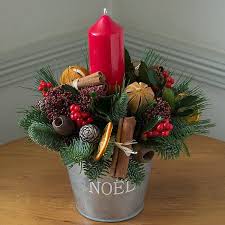 Festive Scent Noel Flower Bucket With Candle Christmas Flower Arrangements Christmas Centerpieces Diy Christmas Flowers