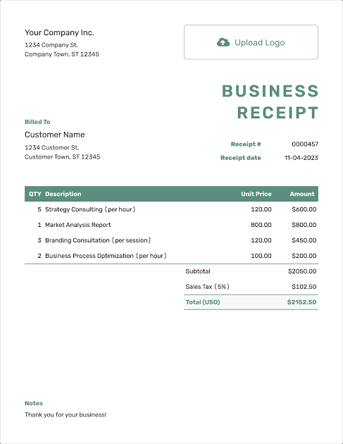 Free Business Receipt Template | docelf.com
