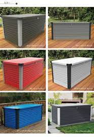 楽天市場 在庫限り廃番 収納庫 おしゃれ 収納ボックス 屋外 ストッカー 多目的収納 パティオボックス メタルシェッド tm7 ラージサイズ w187センチ ガレージ ウッドデッキ ルーフバルコニーコンテナボックス 庭 ガーデン 倉庫 エクステリア 屋外収納庫 ポストと