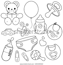 Baby Accessories Set Vector Black White Stock Vector Royalty Free 1283384602
