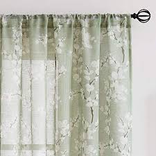 6black and white patterned curtains with bright yellow walls. Fmfunctex Print Sheer Curtains For Living Room Beige Blossom 63inch Flax Linen Blend Floral Window Curtain Panels Rod Pocket 2 Pack Home Home Decor Ekbotefurniture Com