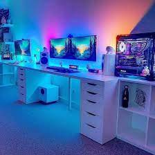 The desk is made from two giant acrylic panels, which are bolted to a custom made aluminum frame, all the pc parts are encased in the desk, including a clycool liquid cooling system which is used to cool. Awesome Desk Setup Follow For More Awesomedesksetup Tumblr Com Gaming Room Setup Computer Desk Setup Room Setup