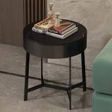 Modern nightstands and side tables. Black Round Side Table With Drawer Stone Top Accent Table Metal In Gold Finish Side Table With Drawer Round Side Table Round Side Table Black