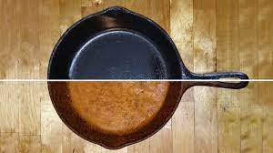 Leave the dust of baking soda on the pan for about an hour then use a bristle brush to. Cast Iron Restoration Seasoning Cleaning Cooking Cast Iron Skillets Griddles And Pots Youtube