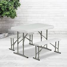 Independent benches attach to the bottom of the table and the set folds to a flat package ideal for transport and storage. Flash Furniture 3 Piece Portable Plastic Folding Bench And Table Set Walmart Com Walmart Com