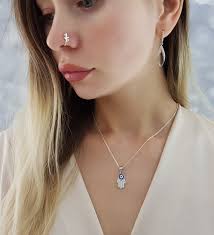 925 Silver Pendant Hand of Fatima Hamsa Blue Eye Khamsa Chain Pendant  Necklace Nazar Evil Eye