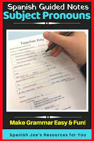 Teaching Spanish Subject Pronouns This Guided Notes Page Teacher Key Help Your Students Kids Organ Guided Notes Spanish Subject Pronouns Conjugation Chart