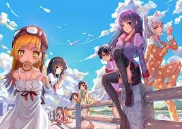 Animal Animal Ears Araragi Karen Araragi Tsukihi Bakemonogatari Bird Black Eyes Black Hair Blonde Hair Br Hanekawa Tsubasa Anime Animated Wallpapers For Mobile