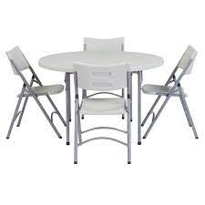 Folding chairs come in various materials, so you can find the look that fits your needs. National Public Seating 5 Piece Speckled Grey Folding Table Set 48 In Plastic Round Table And Outdoor Safe Plastic Folding Chairs Set Of 4 Bt48r 1 602 4 The Home Depot