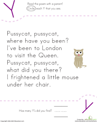 Find The Letter Y Pussycat Pussycat Nursery Rhymes Kindergarten Lettering Y Rhyming Words
