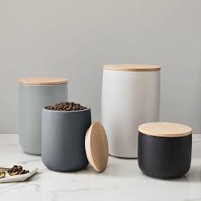 Maybe you would like to learn more about one of these? Textured Stoneware Kitchen Canisters W Wood Tops White Kitchen Jars Storage Kitchen Canisters Stoneware Dinnerware
