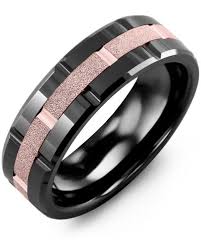 Black And Rose Gold Male Wedding Band Men S Laser Textured Grooved Wedding Band In Cobalt Polish Grooves White Gold Engagement Rings For Men Rings For Men Wedding Rings
