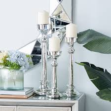 Pillar candle holder silver mercury glass wedding table centerpiece rustic decor. Glass Vintage Candle Holder Set Of 3 6 X 6 X 19 Overstock 32141518