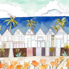 カリフォルニアの街並みとハナビシソウ 星礼菜様 第6回glam cityコンペ トロピカルなカルフォルニアの旅 デザイン イラストコンペsns アトリエサーカス ateliercircus イラスト コンペ ハナビシソウ 街並み