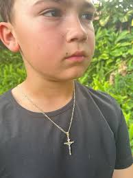 18K Toddler Boy Cross Chain, Ready to Ship, Figaro Necklace With Cross,  Kids Jewelry, Curb Chain Necklace, Waterproof Jewelry, Communion