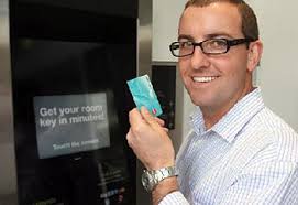 New hotel check-in at touch of screen