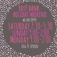 Coffee mug with yellow tulip flowers and notes good morning on blue rustic table from above. Egg Spoon Good Morning Just A Reminder That We Are Open Today For Breakfast Brunch 9am 2pm Sunday Hours Weekend Menu Happy Bank Holiday Facebook