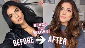 You have to use a color remover or lightener first to remove the black then layer on top of a brown color. Black To Brown Hair Color At Home Diy Balayage Highlights No Damage With Bleach Youtube
