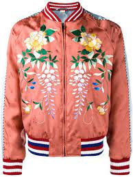 Gucci Floral Embroidered Bomber Jacket In The Trending Coral Rose Color So Beautiful Embroidered Bomber Jacket Bomber Jacket Mens Jackets