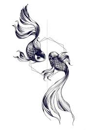 Geometric Yin Yang Fish Sketch Fish Drawings Koi Fish Drawing Girl Neck Tattoos