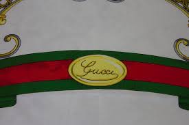 Black And Gold Carriage Vintage Gucci Carriage Printed Scarf Italy Black And Gold Vintage Gucci Scarf Print Edge Logo